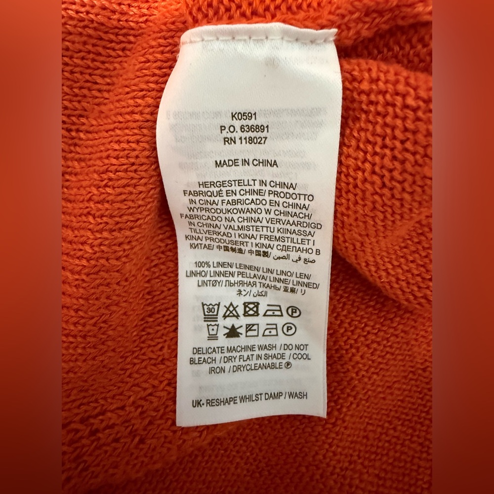 Boden Linen Knitted V-Neck T-Shirt Blouse Orange Womens Top K0591 US 6 - Picture 9 of 11